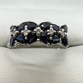 9ct White Gold Ring Set With Diamonds and Blue Topaz – Size Q