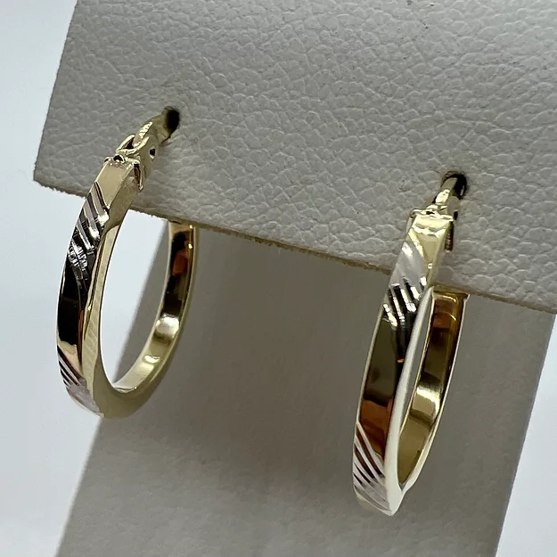 9ct Gold Two Tone Pattern Hoop Earrings